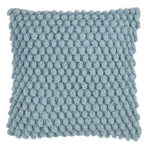 Saro Lifestyle SARO 3519.A20S Cotton Down Filling Throw Pillow with Crochet Pom Pom Design  Aqua 3519.A20S